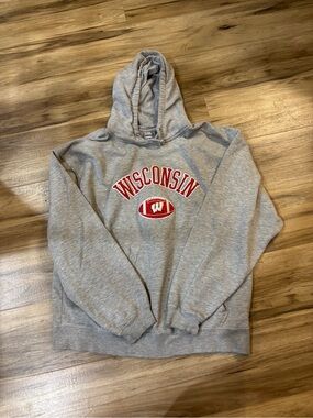 J. America Gray Hoodie with Red Wisconsin Football Graphic